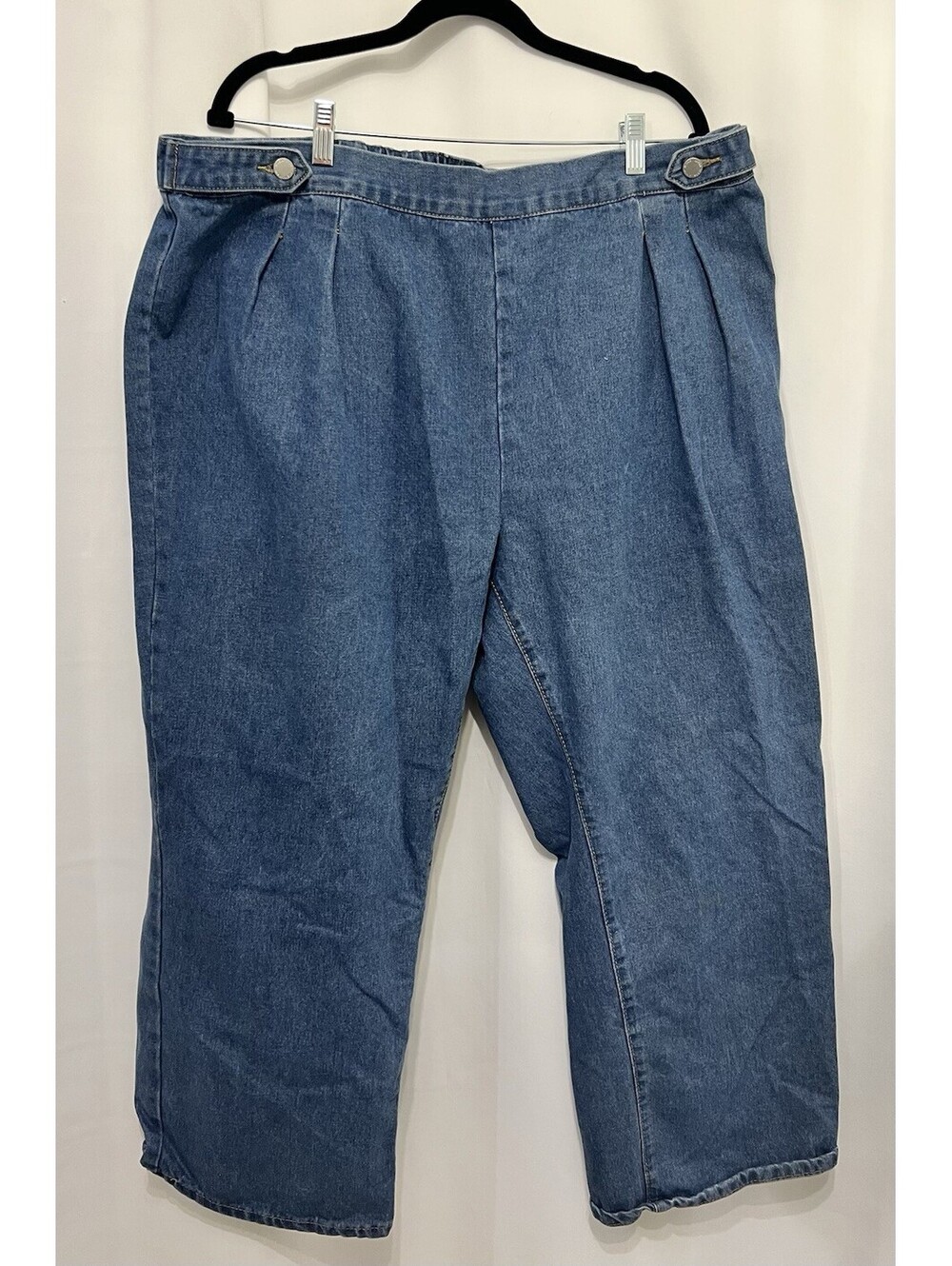 SHEIN Pleated Wide-Leg Jeans Elastic Back Waist Button Tab